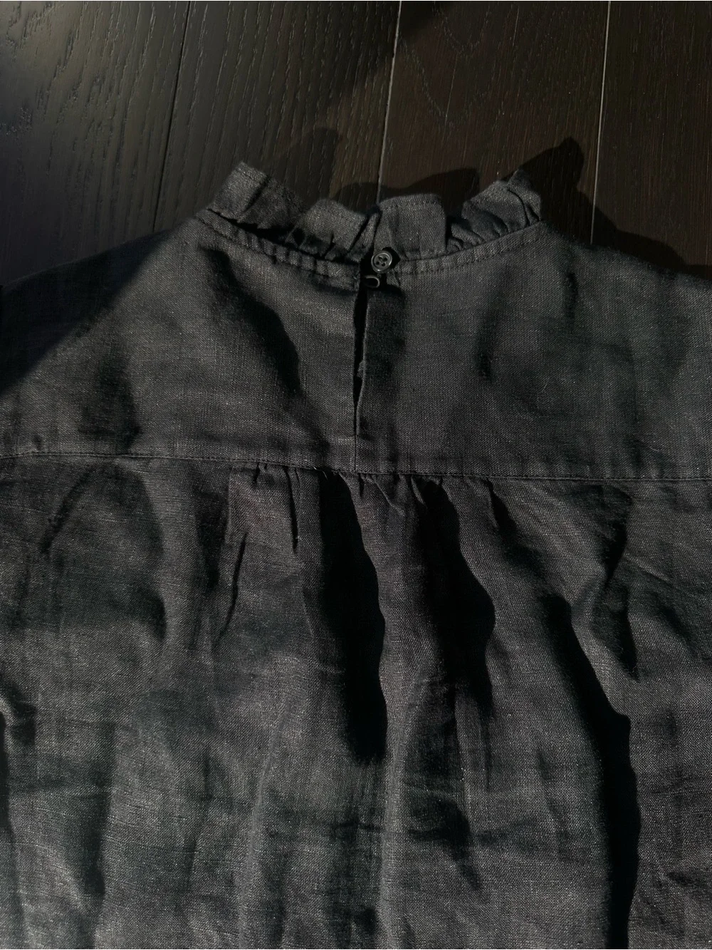 J. Crew Black Short-Sleeve Smocked Yoke Blouse